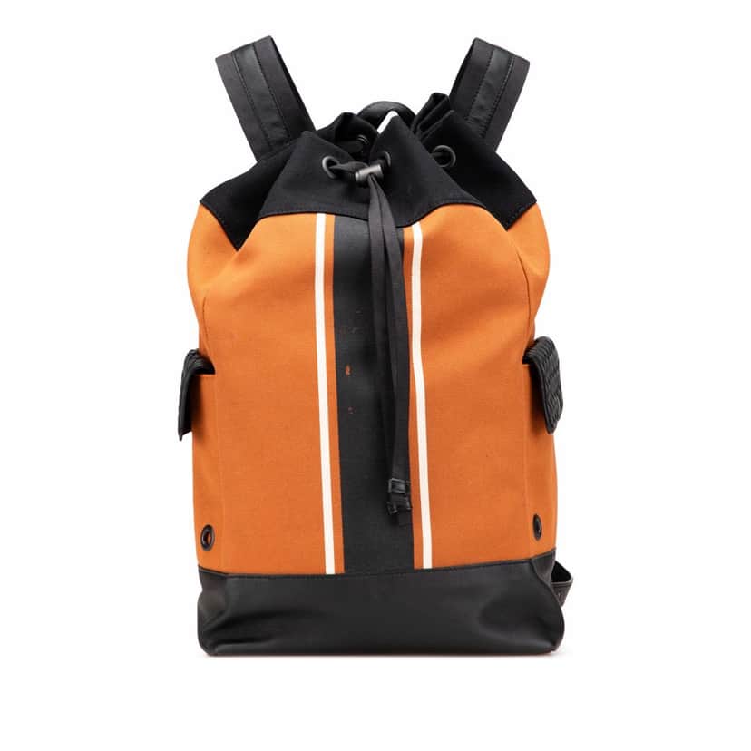 Bottega Veneta Canvas Drawstring Backpack Orange Canvas Good condition - Front View