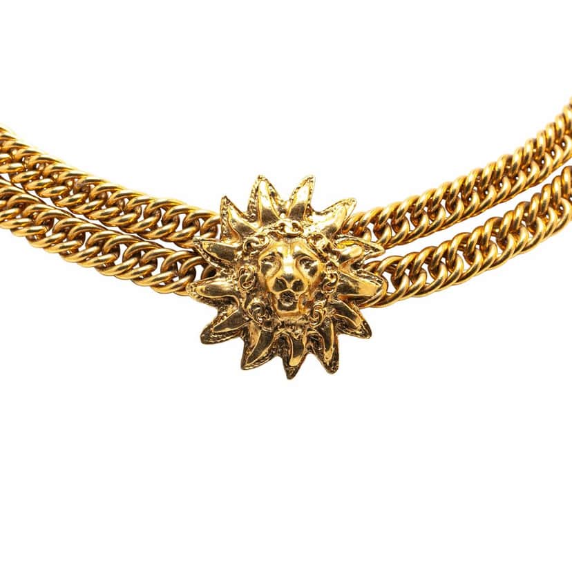Chanel Gold Plated Lion Head Choker Necklace Gold Metal Good condition - Front View