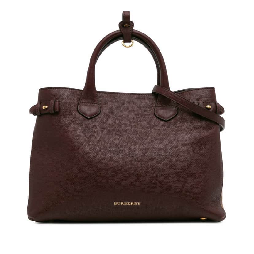 Burberry Medium Leather and House Check Banner Satchel Purple Leather Good condition - Front View