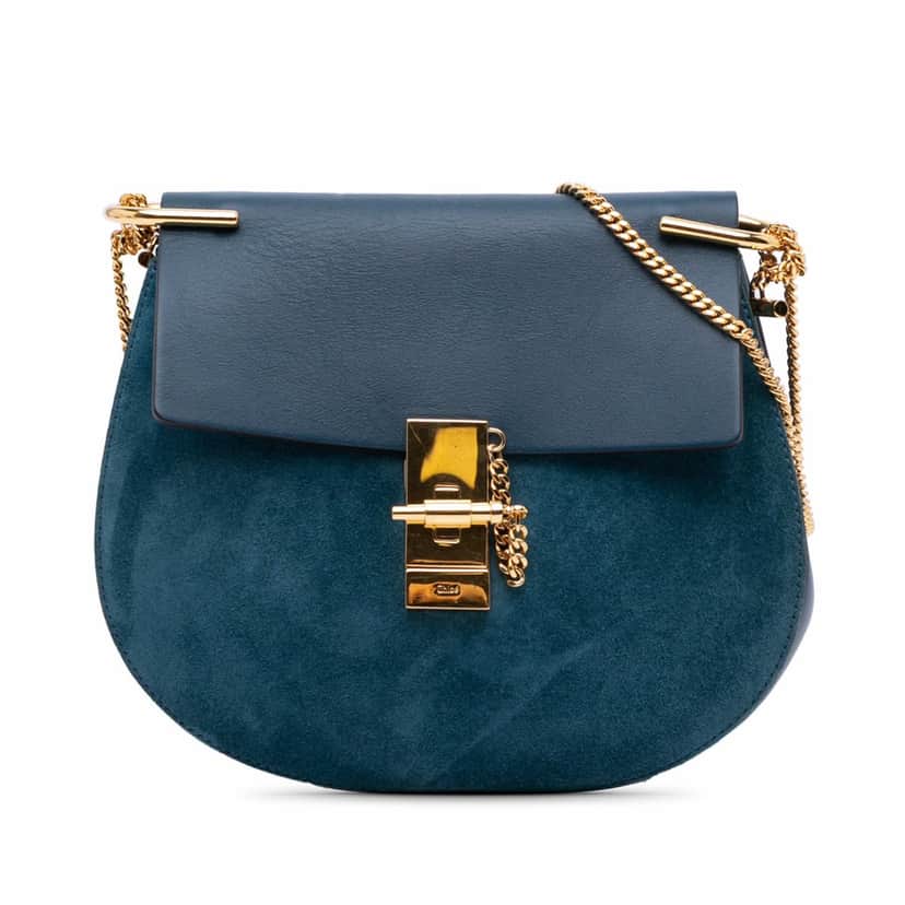 Chloé Small Suede and Calfskin Drew Crossbody Blue Leather Good condition - Front View
