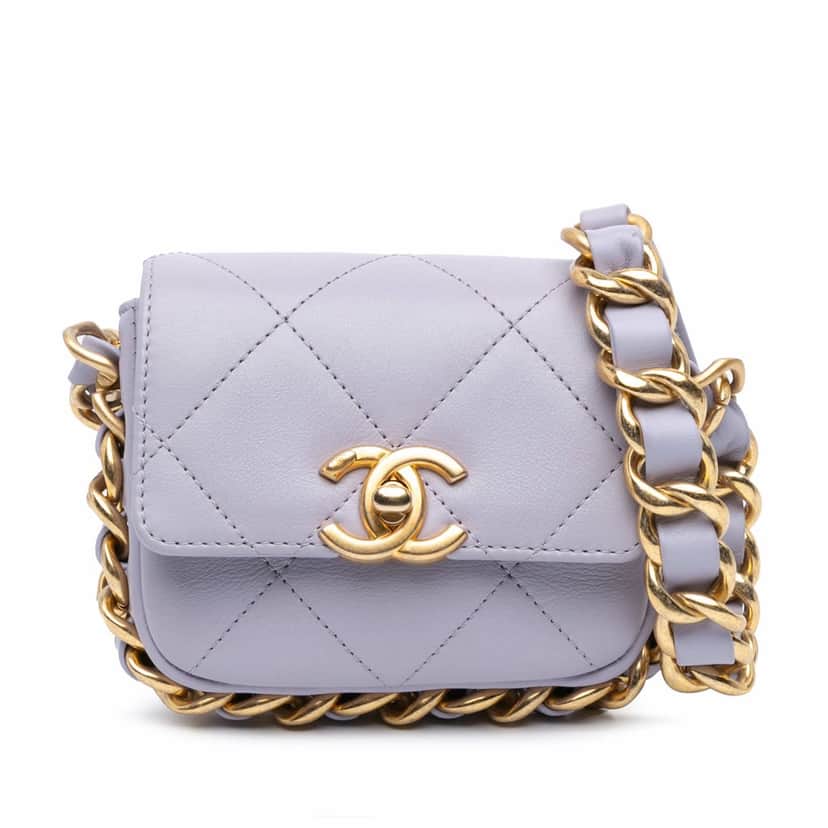 Chanel Mini Quilted Calfskin Framing Chain Flap Purple Leather Good condition - Front View