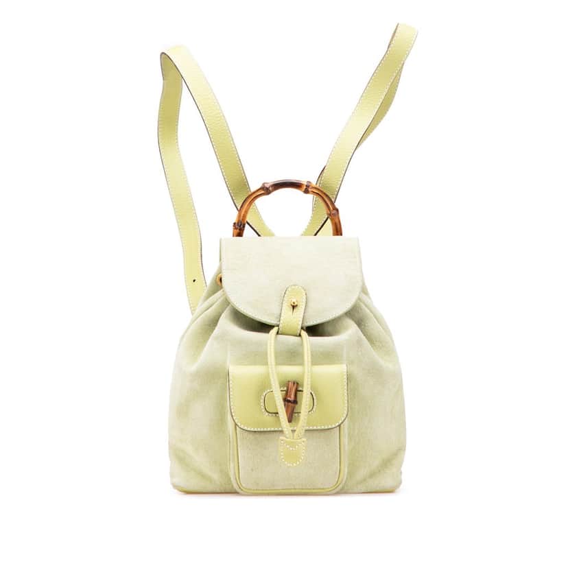 Gucci Suede Bamboo Backpack Green Leather Good condition - Front View