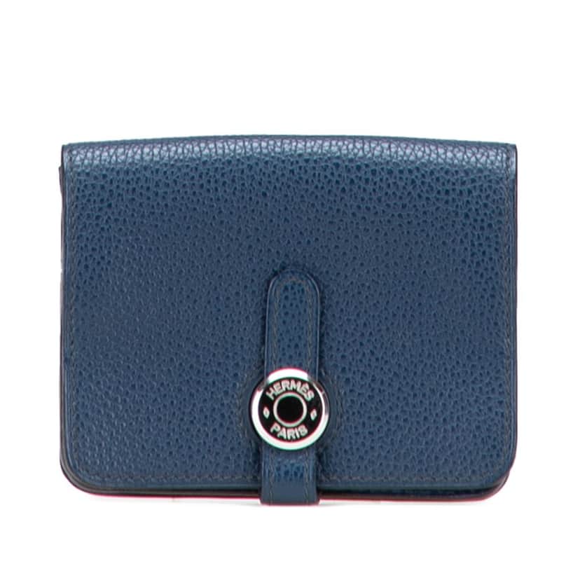 Hermès Togo Dogon Compact Wallet Blue Leather Good condition - Front View