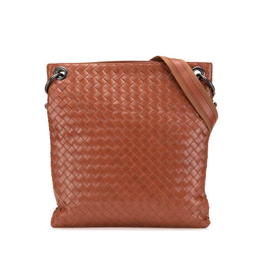 Bottega Veneta Leather Intrecciato Crossbody Brown Leather Very good condition - Front View