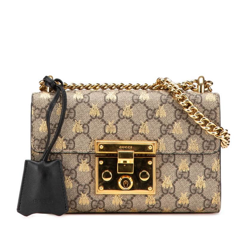 Gucci Small GG Supreme Bee Padlock Crossbody Brown Canvas Good condition - Front View