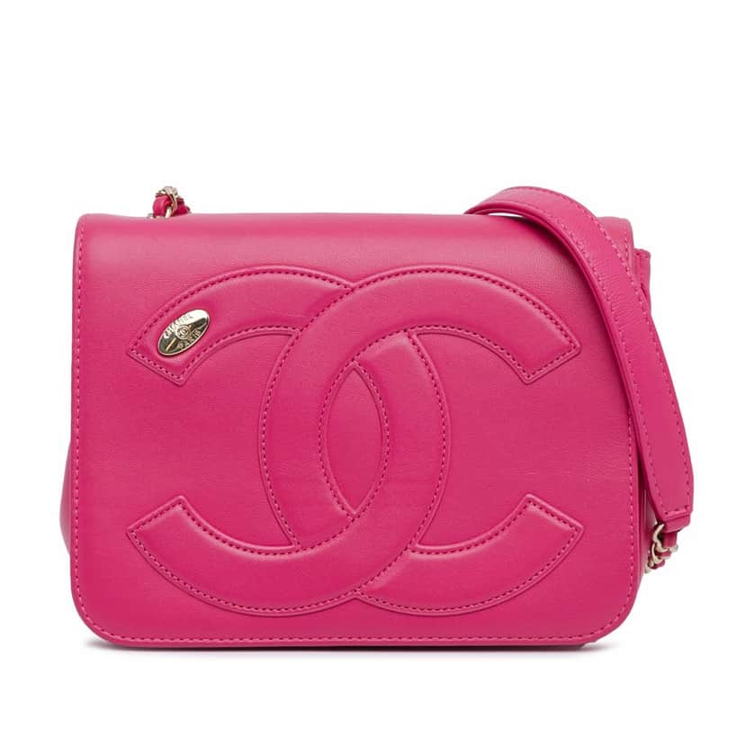 Chanel Lambskin CC Mania Flap Pink Leather Good condition - Front View