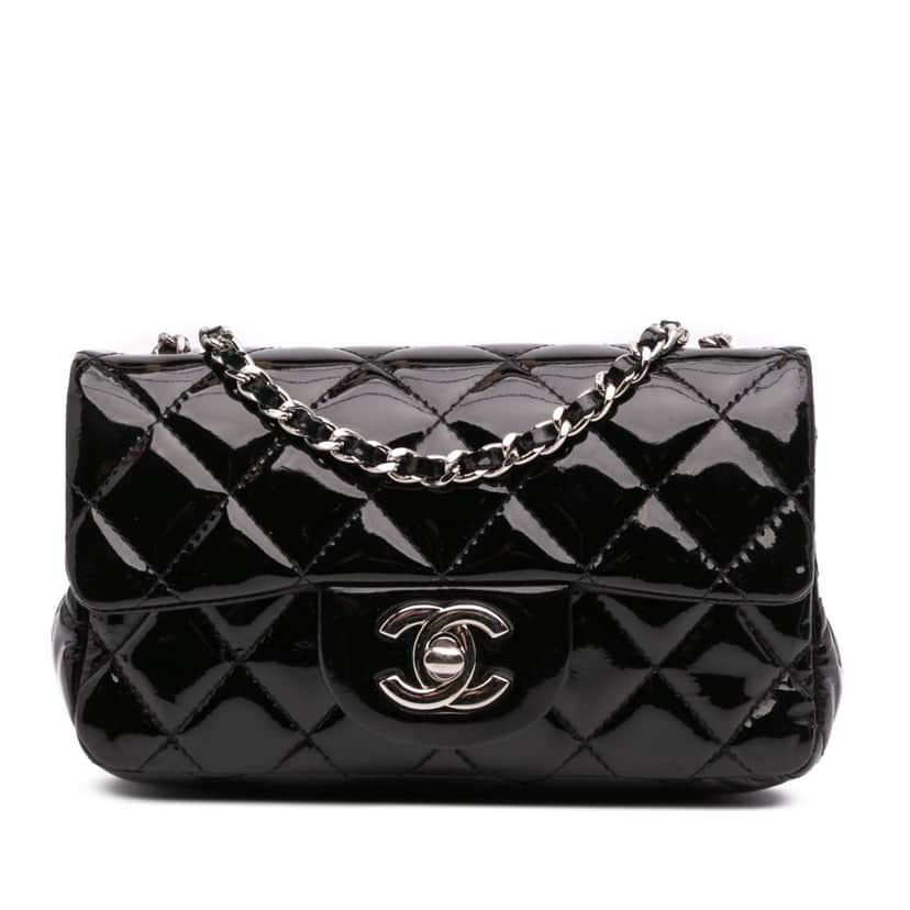 Chanel Extra Mini Rectangular Classic Patent Single Flap Black Leather Good condition - Front View