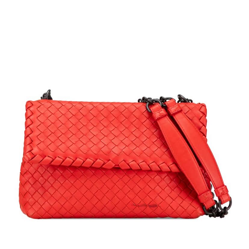 Bottega Veneta Small Nappa Intrecciato Olimpia Shoulder Bag Red Leather Good condition - Front View