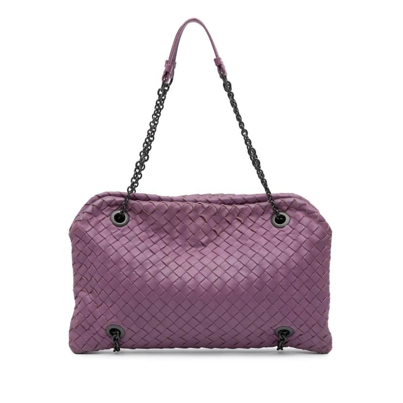 Bottega Veneta Nappa Intrecciato Duo Shoulder Bag Purple Leather Very good condition - Front View