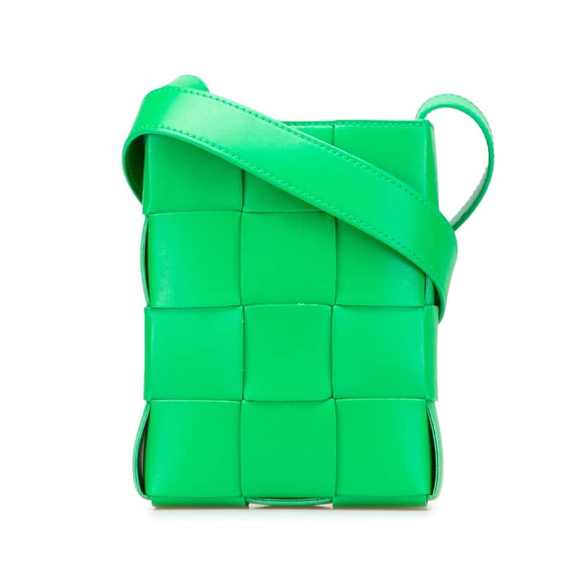 Bottega Veneta Mini Nappa Intrecciato Vertical Cassette Crossbody Green Leather Good condition - Front View