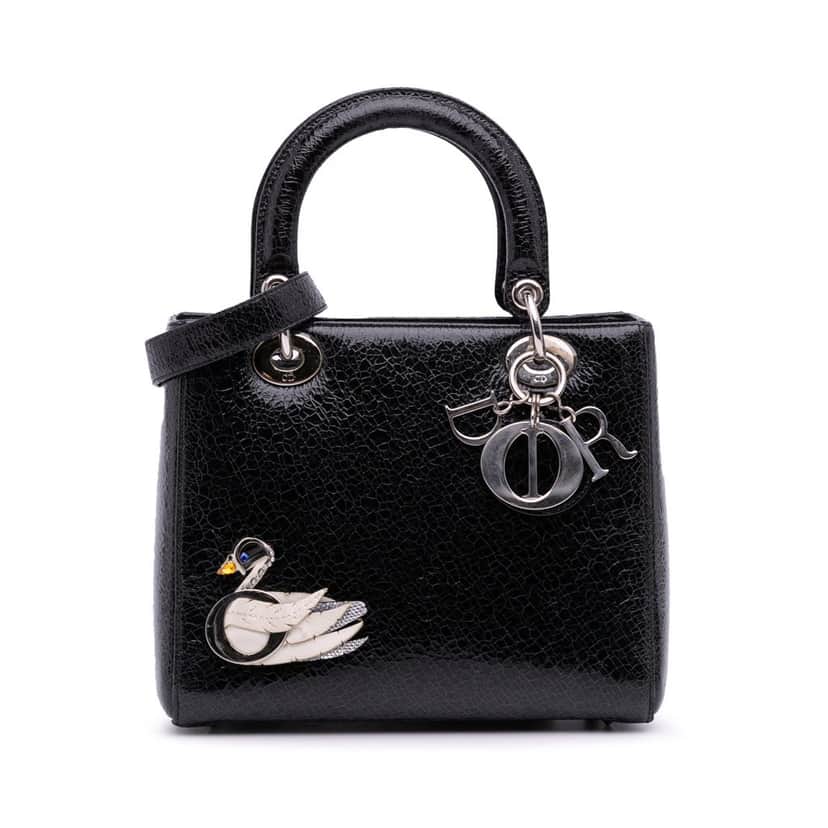 Dior Medium Ceramic Effect Deerskin Jeweled Swan Lady Dior Black Leather Good condition - Front View