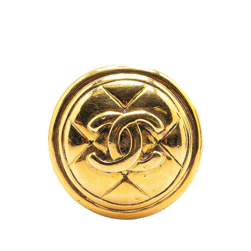 Chanel Gold Plated CC Quilted Round Brooch Gold Metal Good condition - Front View