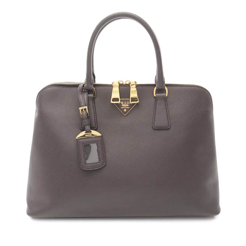 Prada Large Saffiano Lux Promenade Satchel Brown Leather Good condition - Front View
