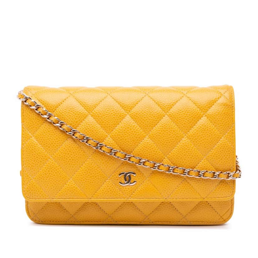 Chanel CC Quilted Caviar Wallet on Chain Yellow Leather Good condition - Front View