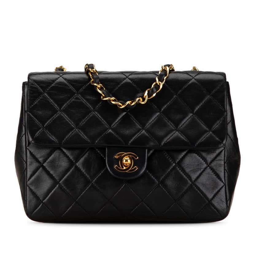 Chanel Mini Square Classic Lambskin Single Flap Black Leather Fair condition - Front View