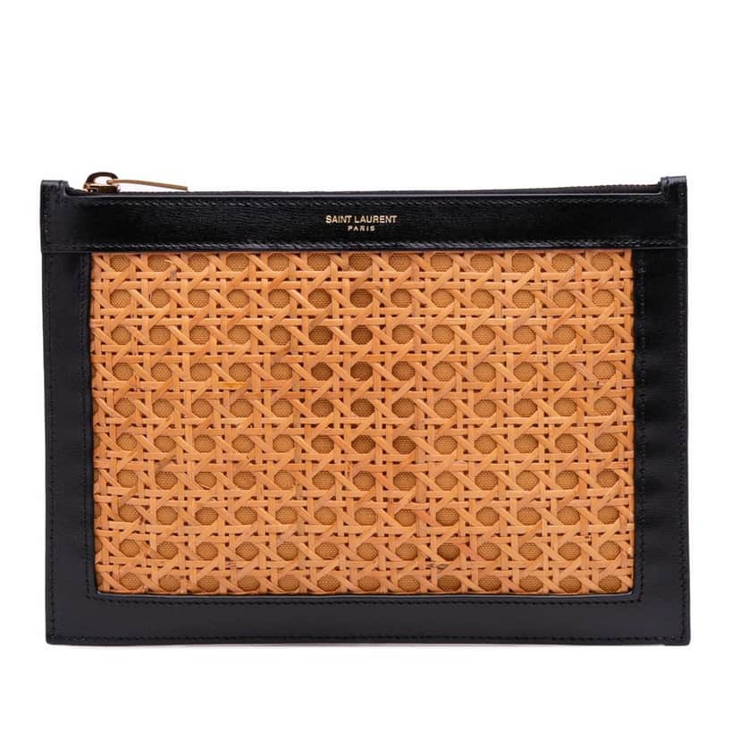 Saint Laurent Wicker Rattan Pouch Brown Good condition - Front View