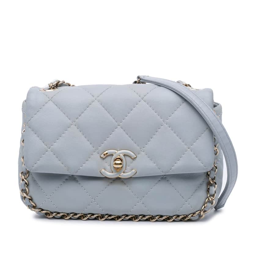 Chanel Mini Calfskin Chain Around Flap Grey Leather Good condition - Front View