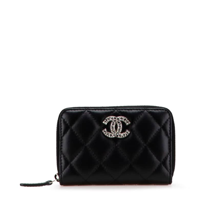 Chanel Quilted Lambskin CC Crystal Coin Pouch Black Leather Good condition - Front View