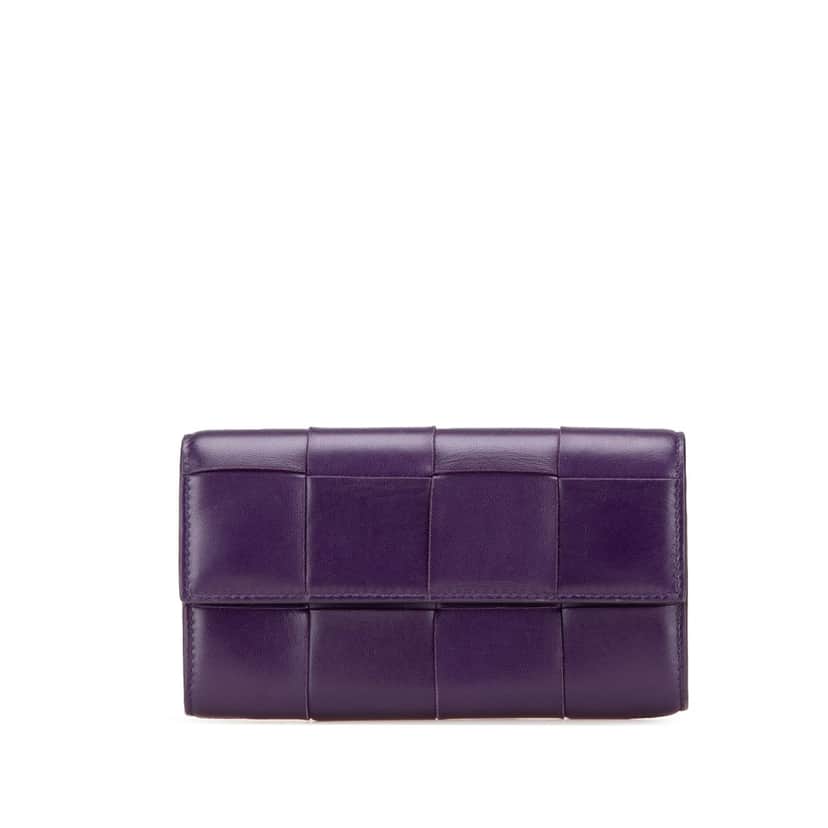 Bottega Veneta Nappa Maxi Intrecciato Long Wallet Purple Leather Good condition - Front View