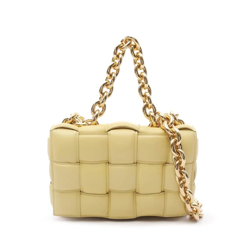 Bottega Veneta Nappa Intrecciato Padded Chain Cassette Satchel Yellow Leather Good condition - Front View