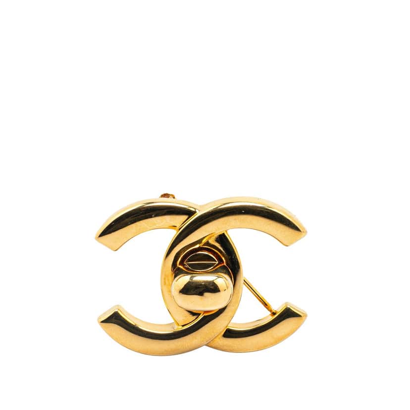Chanel Gold Plated CC Turn-Lock Brooch Gold Metal Good condition - Front View