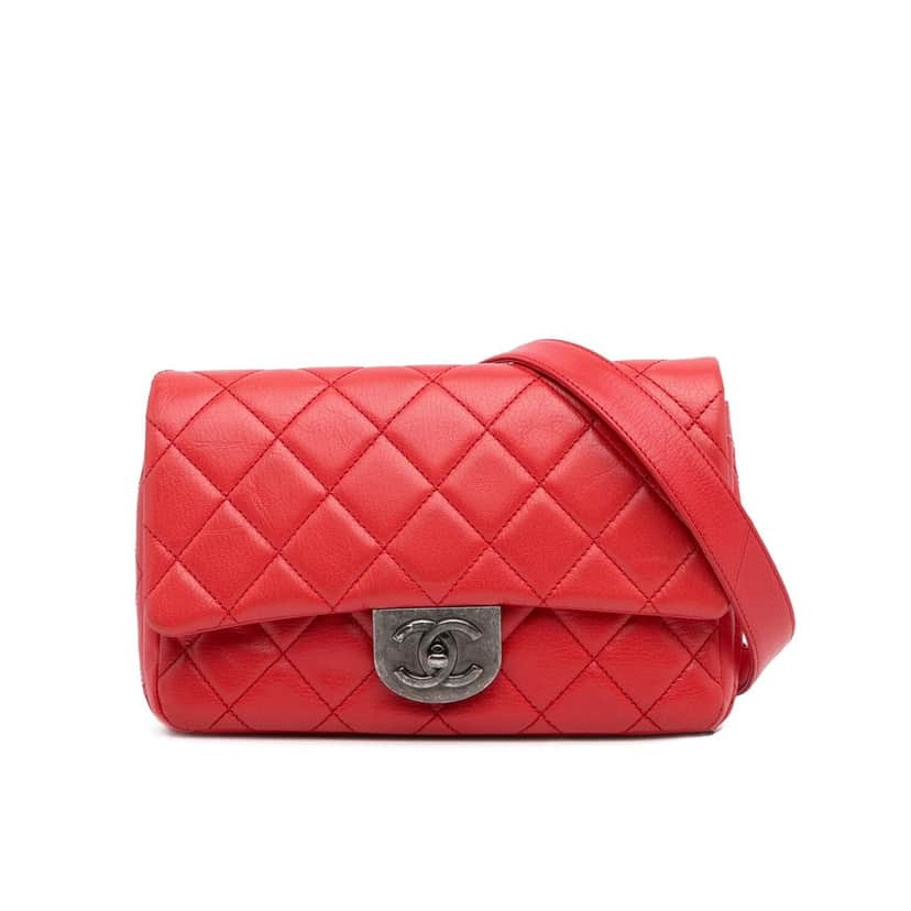 Chanel Small Quilted Goatskin Double Carry Waist Chain Flap Red Leather Good condition - Front View