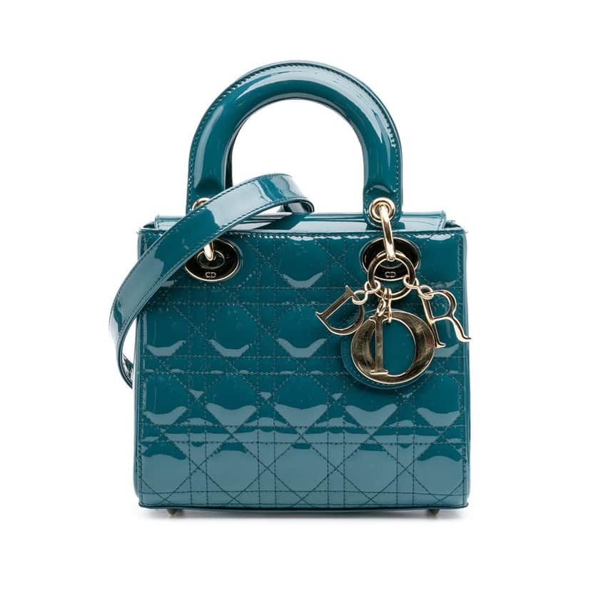 Dior Small Patent Cannage Lady Dior Blue Leather Good condition - Front View