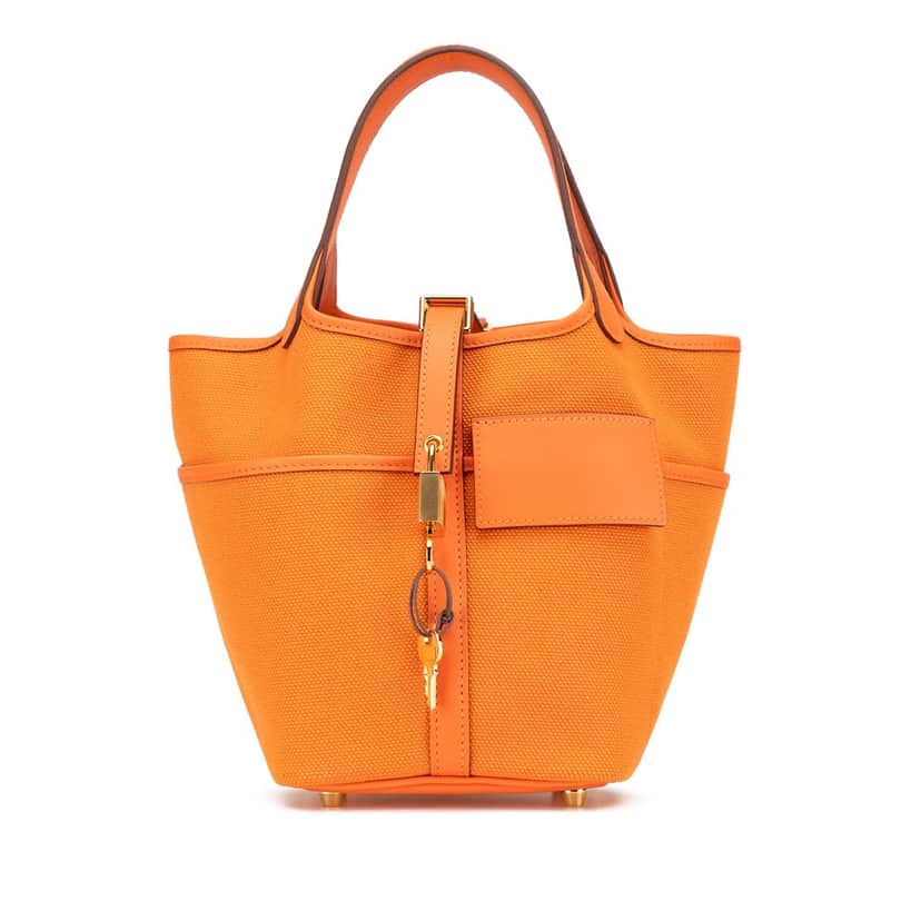 Hermès Toile Goeland and Swift Cargo Picotin Lock 18 Orange Canvas Good condition - Front View