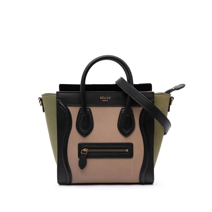 Celine Nano Tricolor Grained Calfskin and Nubuck Luggage Tote Brown Leather Good condition - Front View
