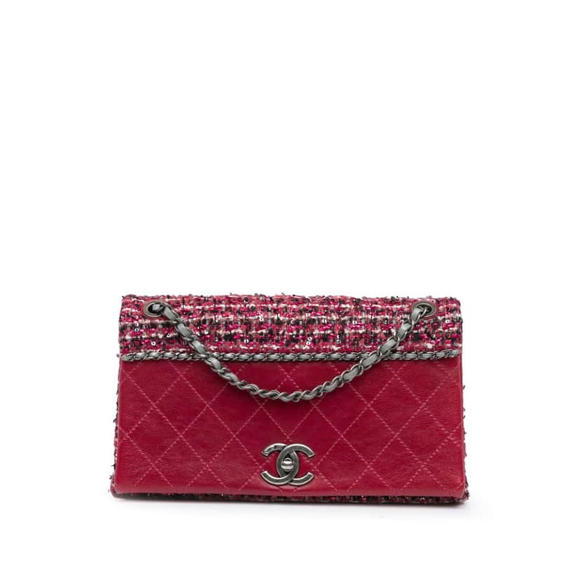 Chanel CC Lambskin and Tweed Flap Red Leather Good condition - Front View