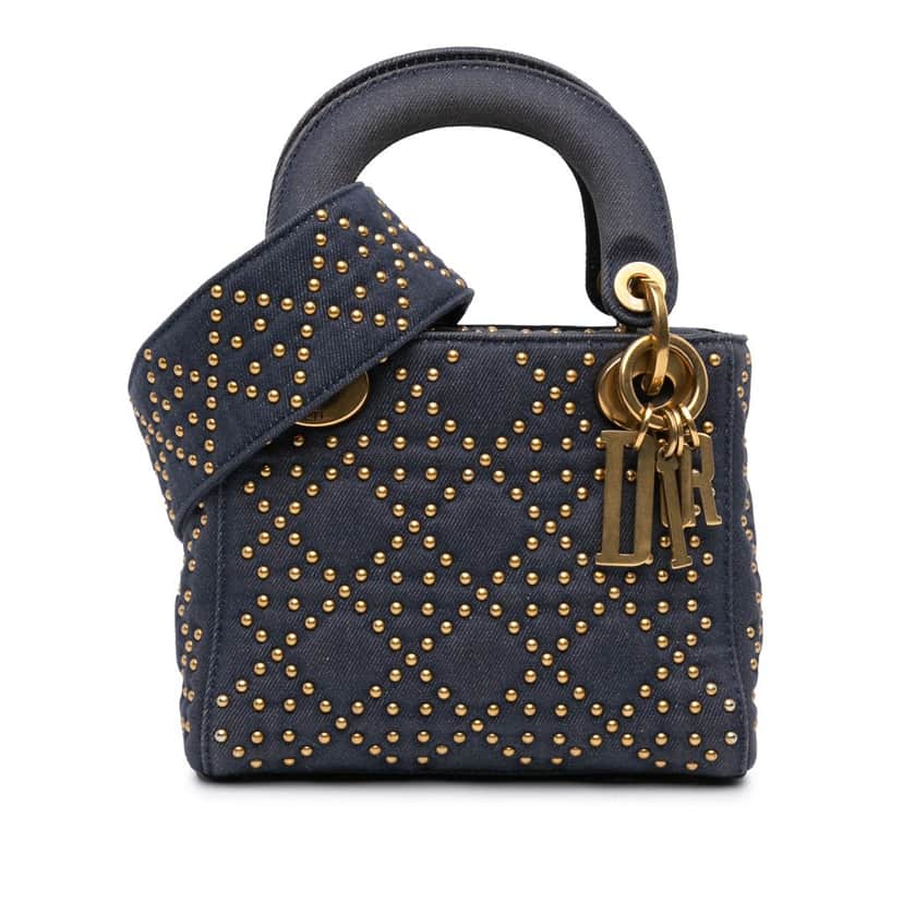 Dior Mini Denim Cannage Studded Supple Lady Dior Blue Denim Very good condition - Front View