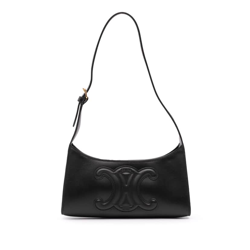 Celine Smooth Calfskin Cuir Triomphe Shoulder Bag Black Leather Good condition - Front View