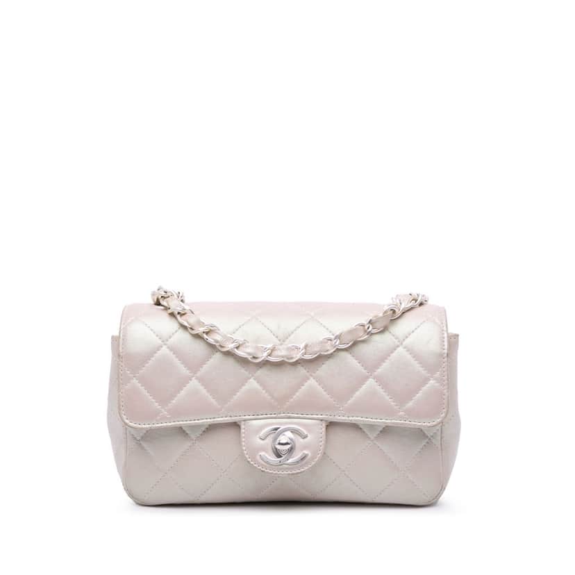 Chanel Mini Rectangular Classic Iridescent Lambskin Single Flap White Leather Good condition - Front View