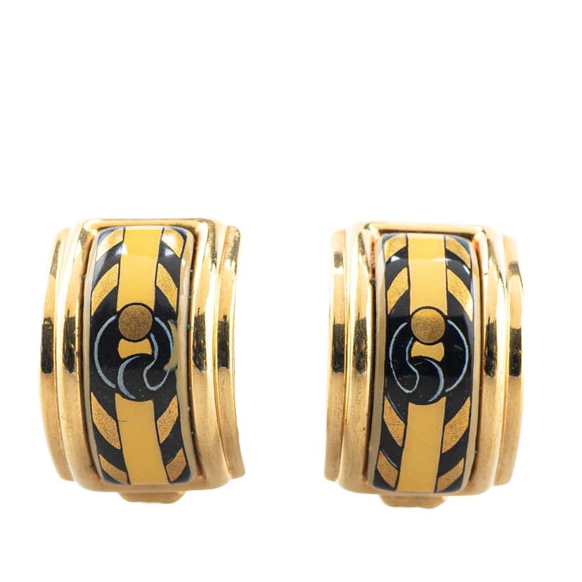 Hermès Enamel Cloisonne Clip On Earrings Gold Good condition - Front View