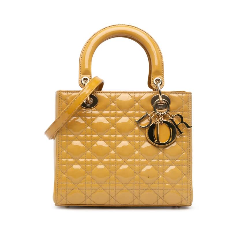 Dior Medium Patent Cannage Lady Dior Brown Leather Good condition - Front View