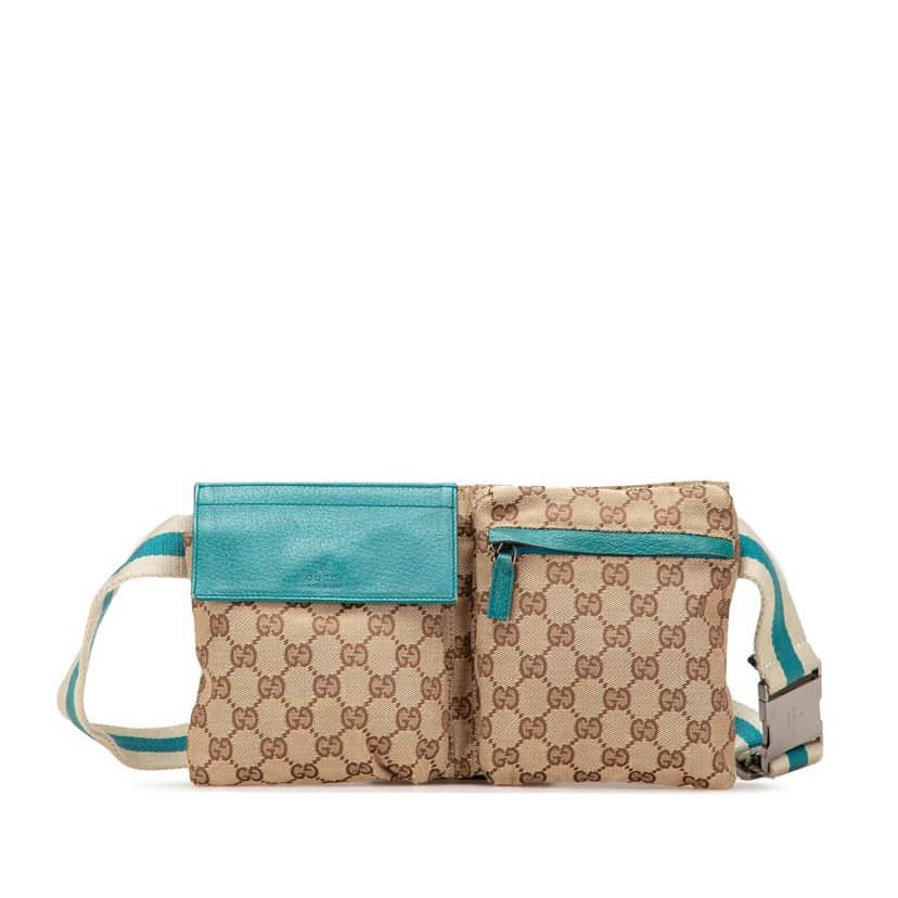 Gucci GG Canvas Web Double Pocket Belt Bag Brown Canvas Good condition - Front View