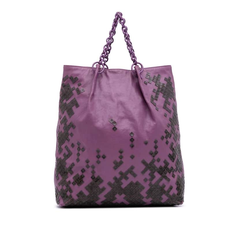Bottega Veneta Vitello Mosaico Laque Tote Purple Leather Very good condition - Front View