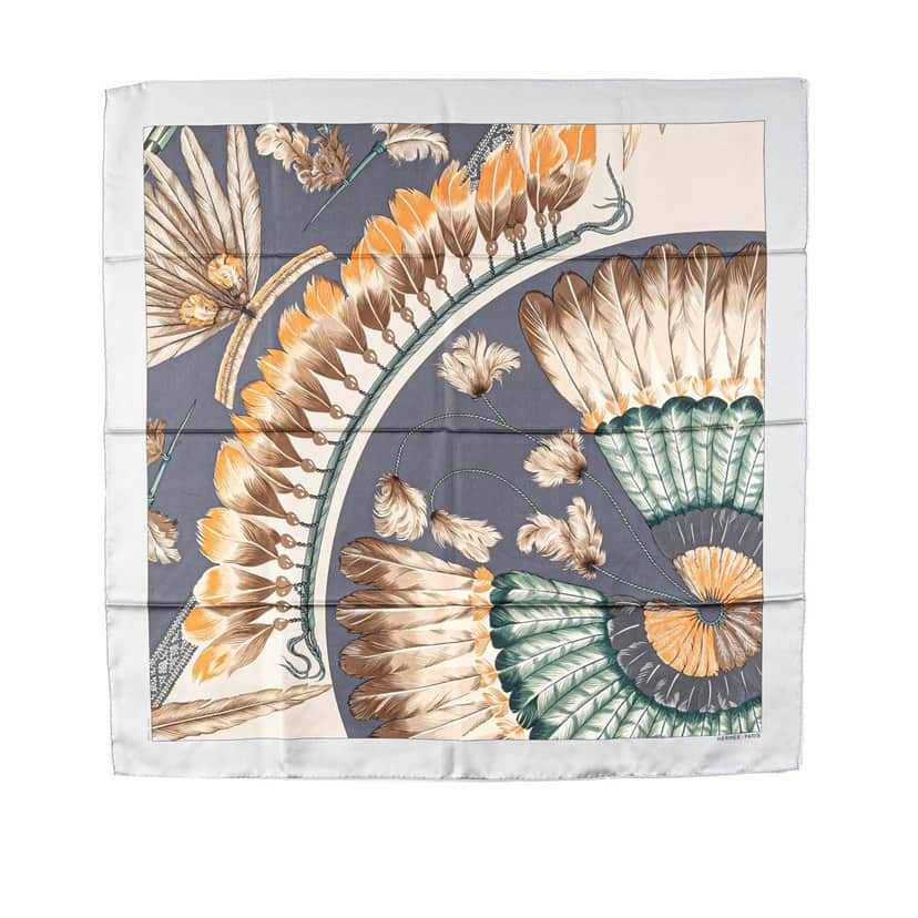 Hermès Brazil Detail Silk Scarf Grey Silk Good condition - Front View