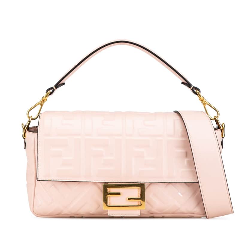 Fendi Zucca Embossed Leather Baguette Satchel Pink Leather Good condition - Front View