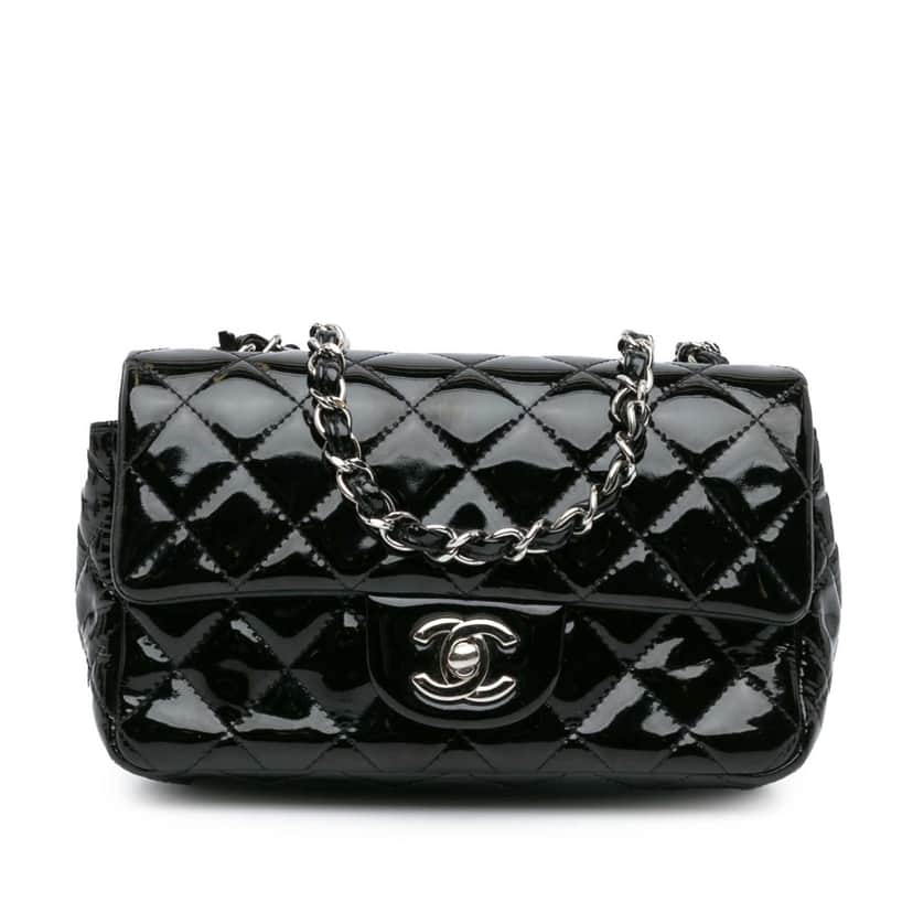 Chanel Mini Rectangular Classic Patent Single Flap Black Leather Good condition - Front View