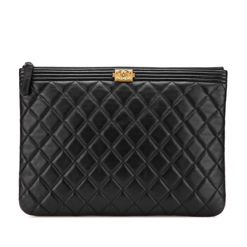Chanel Medium Quilted Caviar Boy O Case Clutch Black Leather Good condition - Front View