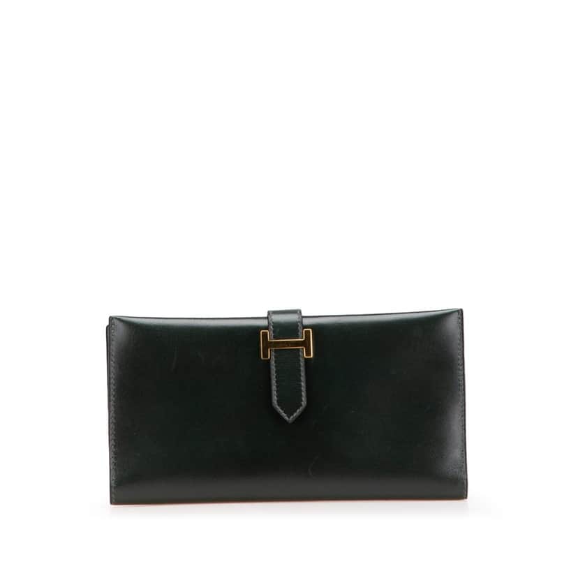 Hermès Box Calf Bearn Wallet Green Leather Good condition - Front View