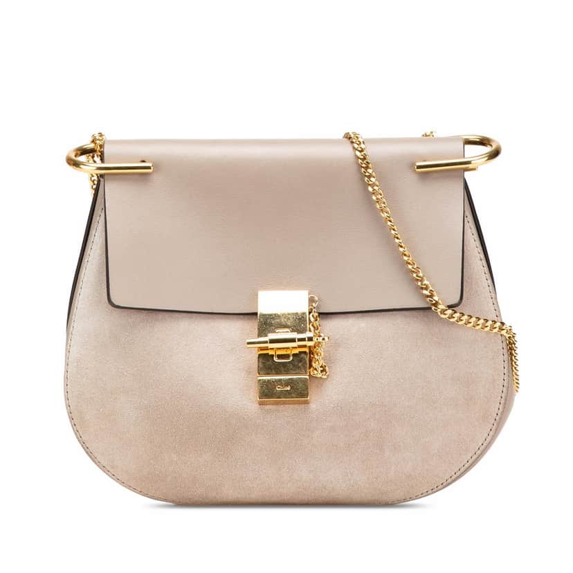 Chloé Small Suede and Calfskin Drew Crossbody Brown Leather Good condition - Front View