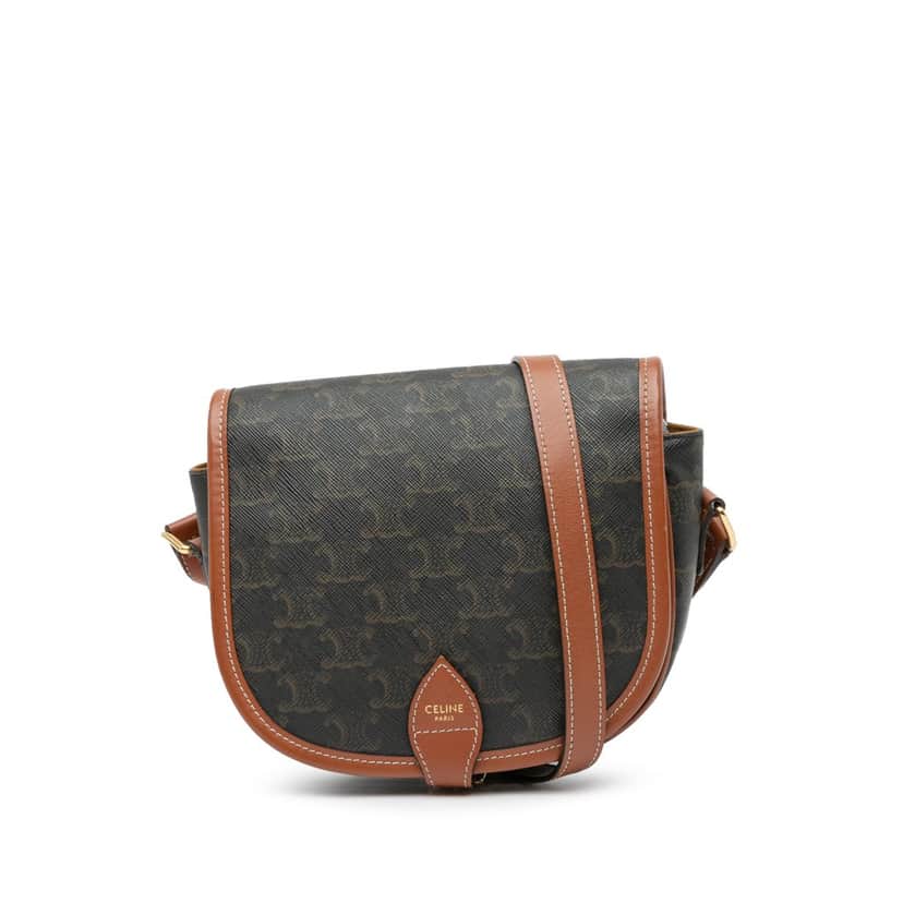 Celine Medium Triomphe Coated Canvas Folco Crossbody Brown Canvas Good condition - Front View