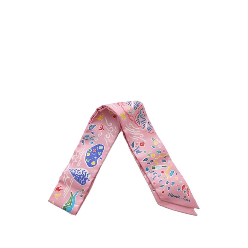 Hermès Isola Di Primavera Silk Twilly Scarf Pink Silk Very good condition - Front View