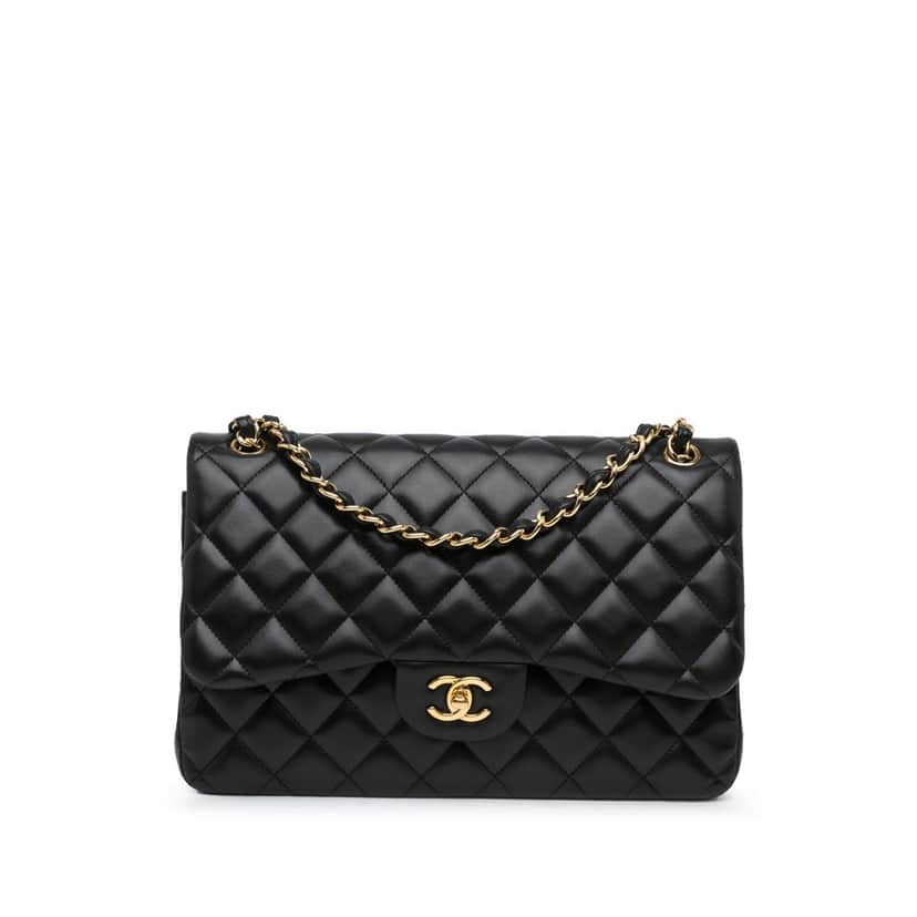 Chanel Jumbo Classic Lambskin Double Flap Black Leather Good condition - Front View