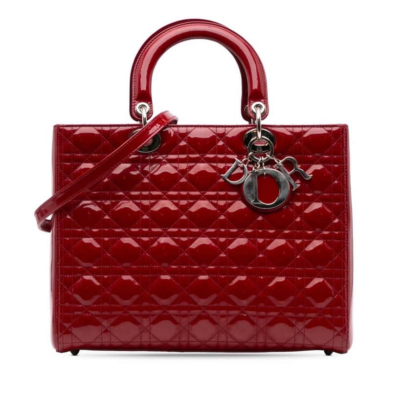 Dior Large Patent Cannage Lady Dior Red Leather Good condition - Front View