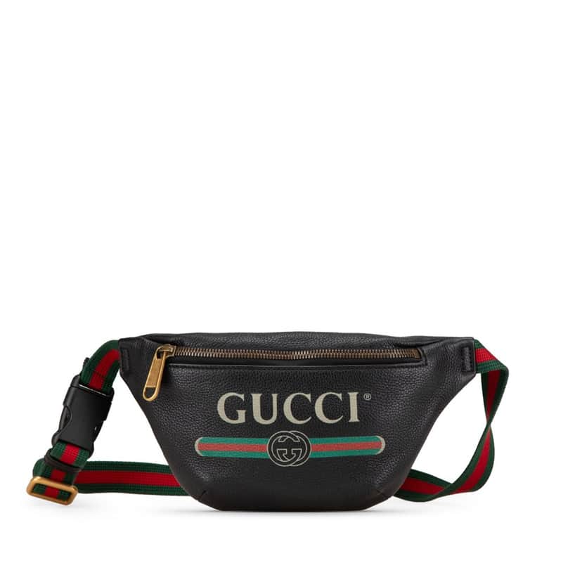 Gucci Leather Logo Belt Bag Black Leather Good condition - Front View