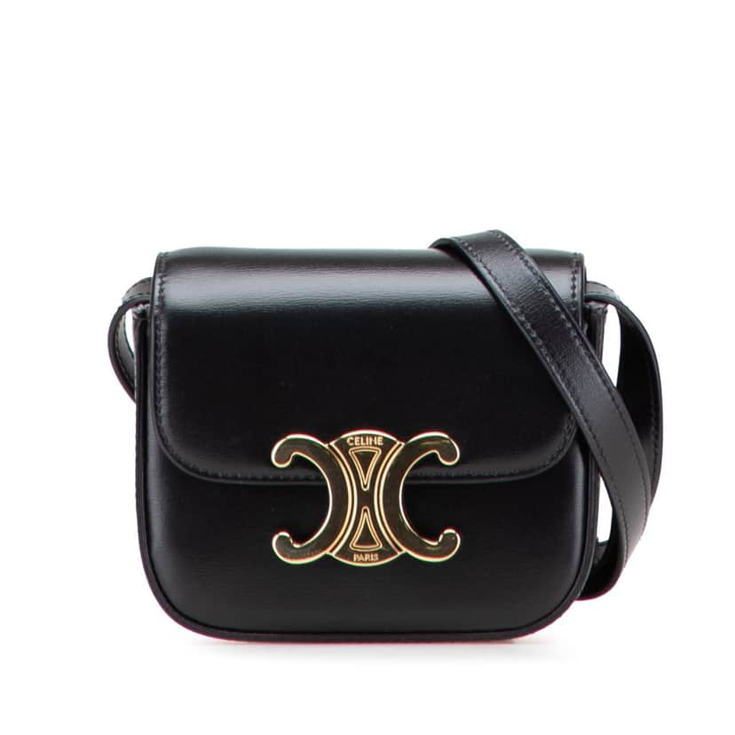 Celine Mini Shiny Calfskin Triomphe Crossbody Black Leather Good condition - Front View