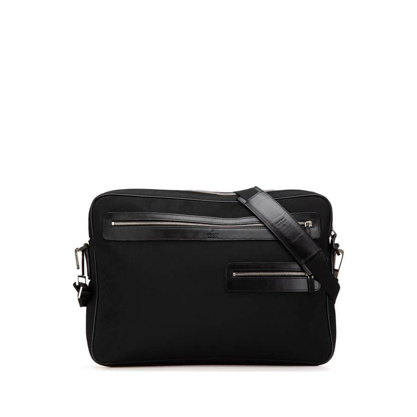 Gucci Leather Trimmed Nylon Laptop Bag Black Good condition - Front View